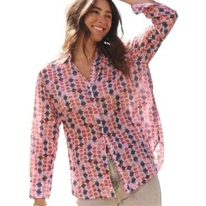 NWT Nic + Zoe Geo Dots Button Up Boyfriend Shirt Size 3X Feminine Colorful‎
